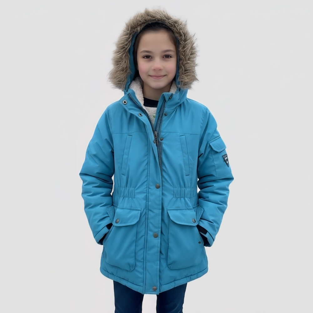 London Fog Girls' Blue Winter Parka Cozy Size 12 Faux Fur Hood Winter Coat Ski